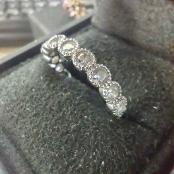 Miligrain Bezel set 18k White gold plated Sterling Silver Eternity Ring Size 8 - Picture 1 of 3